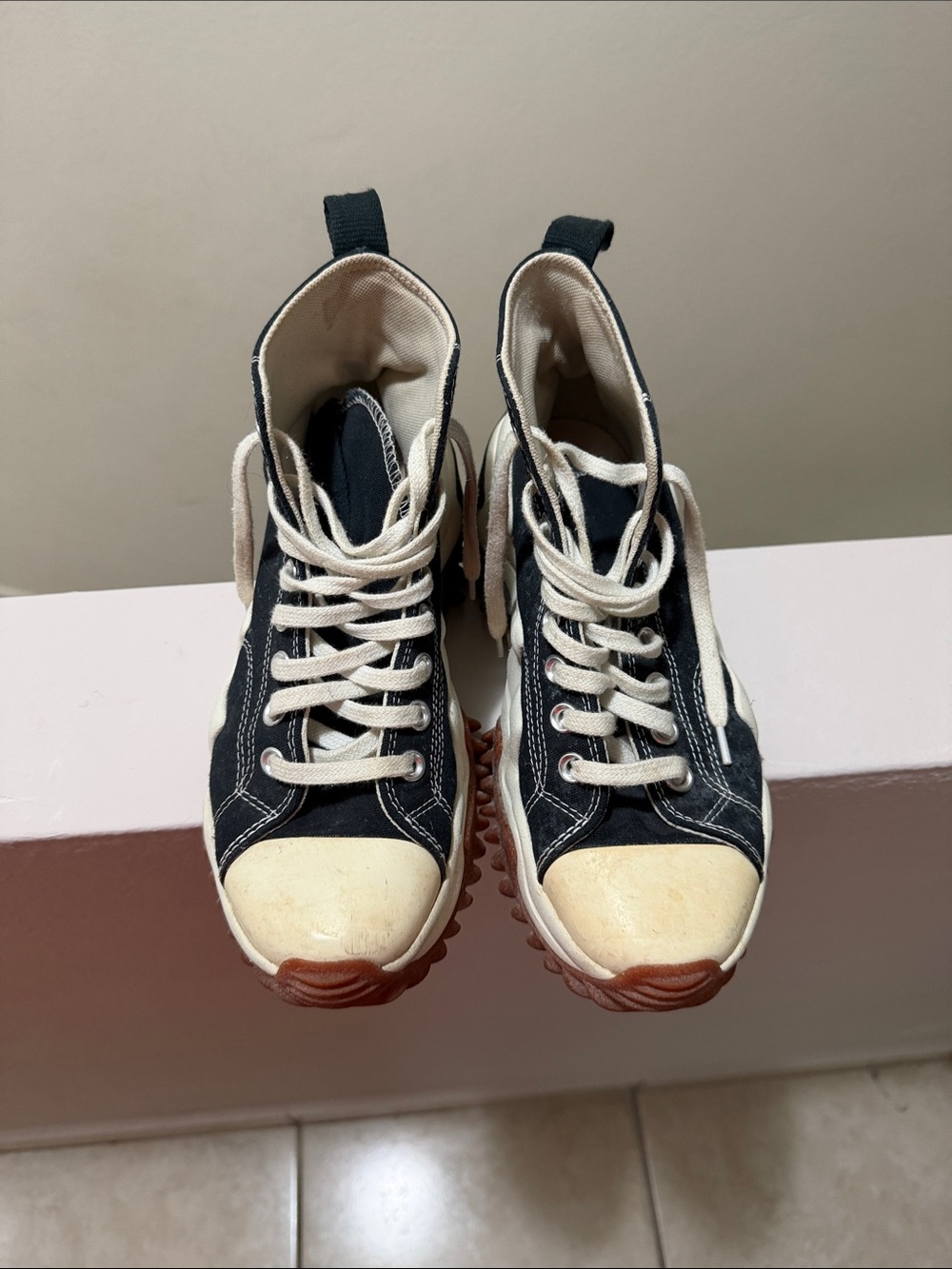 Converse Black and Cream High-Top Chunky Sole Sneakers - Picture 2 of 4